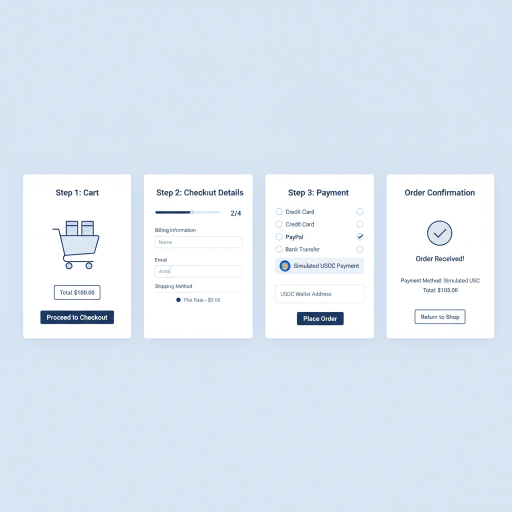 WooCommerce test checkout with simulated USDC payment