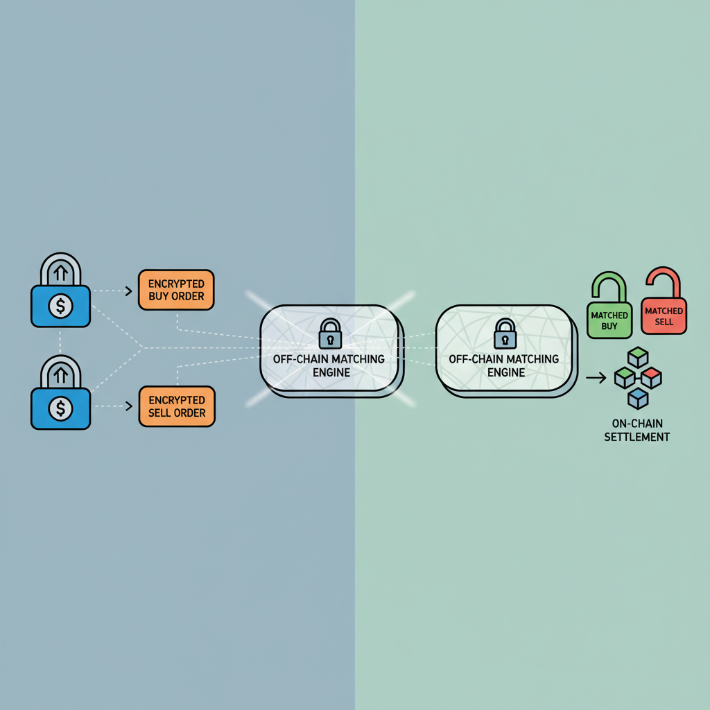 off-chain matching engine connecting encrypted buy sell orders invisibly