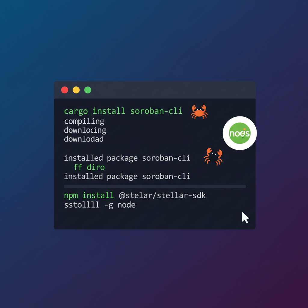 terminal installing soroban cli rust node.js stellar sdk dark theme code