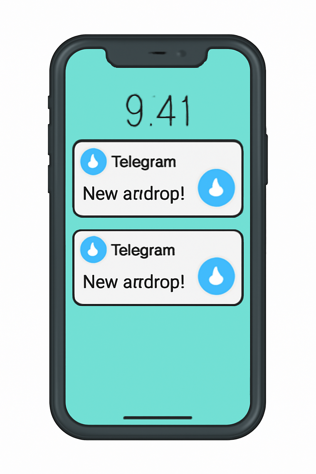 A smartphone with Telegram notifications about new airdrops, with the Drops logo visible.