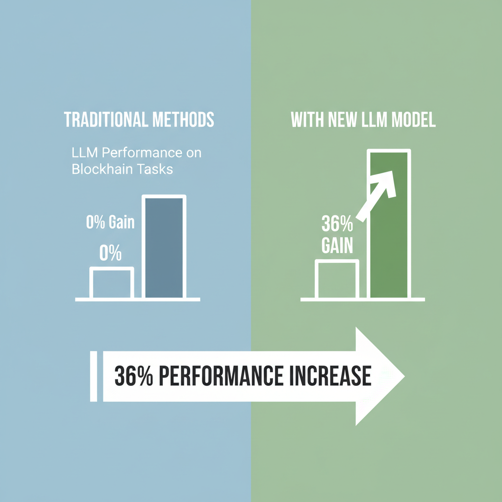 benchmark graphs showing 36% LLM performance gains on blockchain tasks