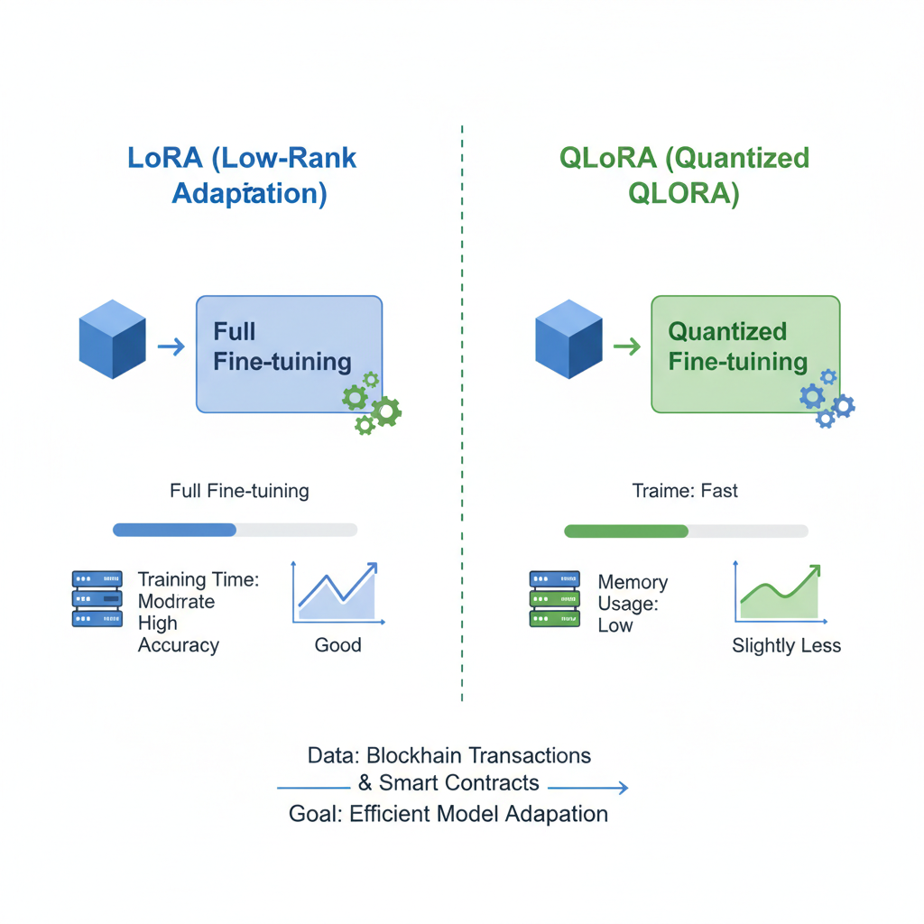 comparison chart of LoRA vs QLoRA performance on blockchain data