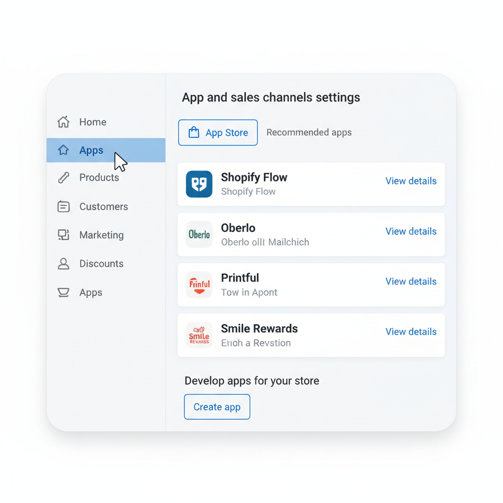 shopify admin dashboard apps section clean UI screenshot style