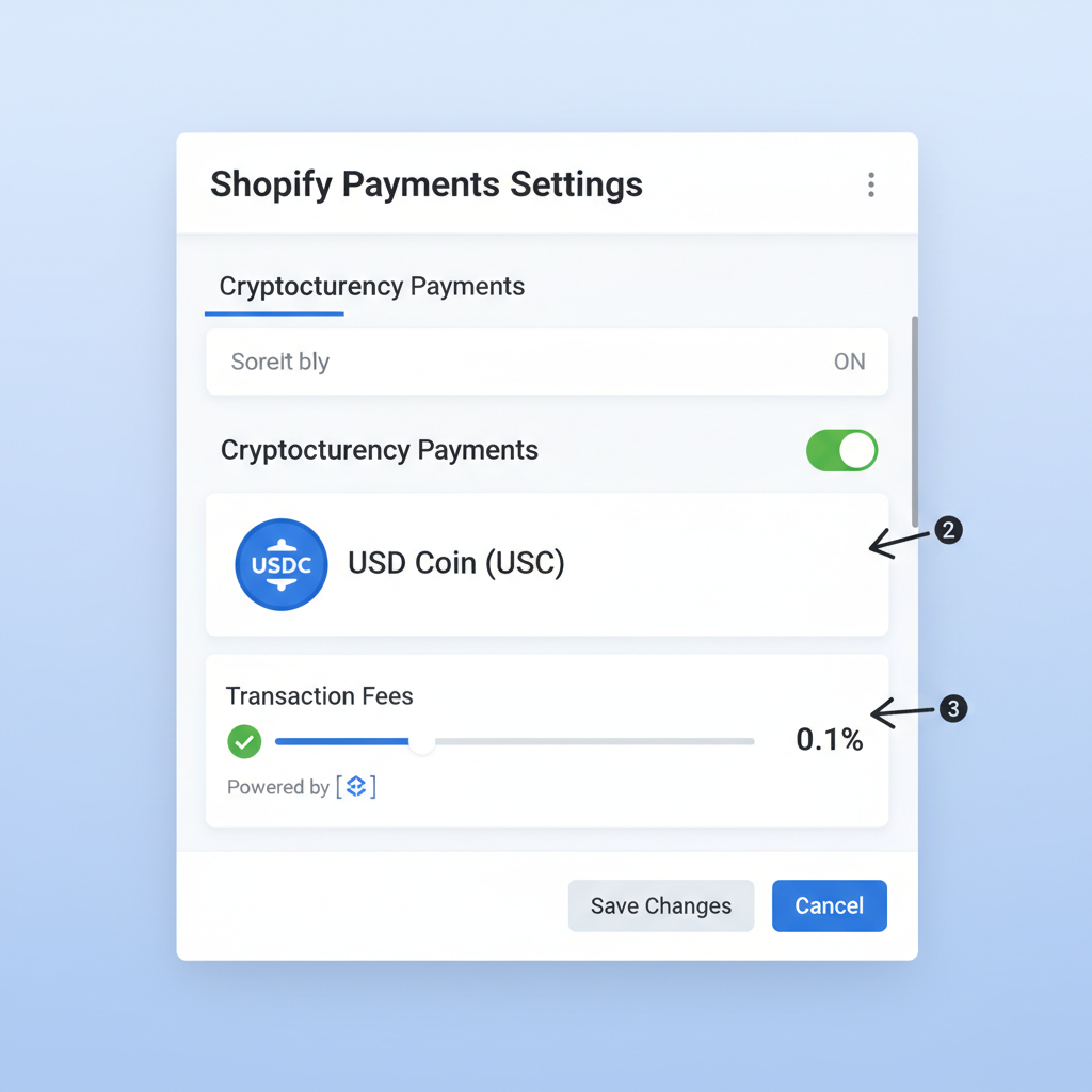 shopify payments settings USDC customization low fees panel