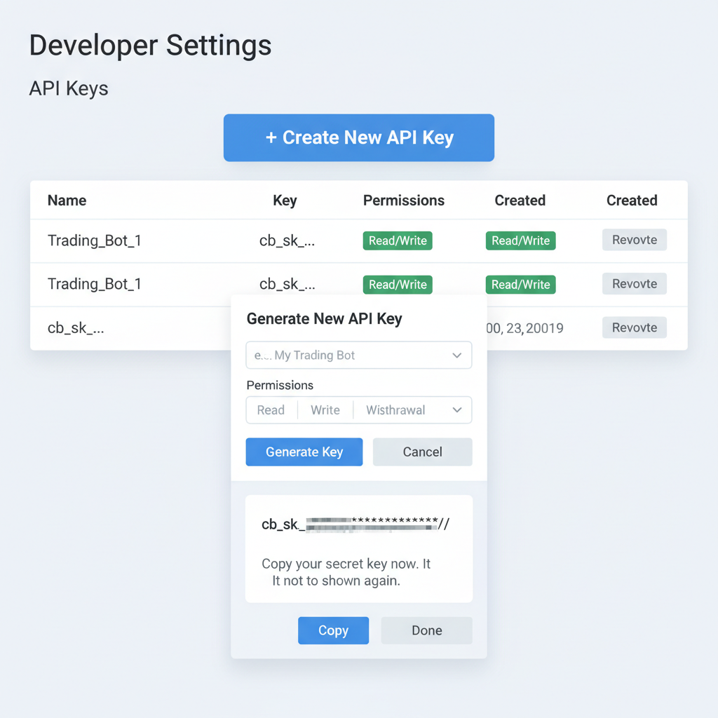 coinbase or circle dashboard API keys generation screen