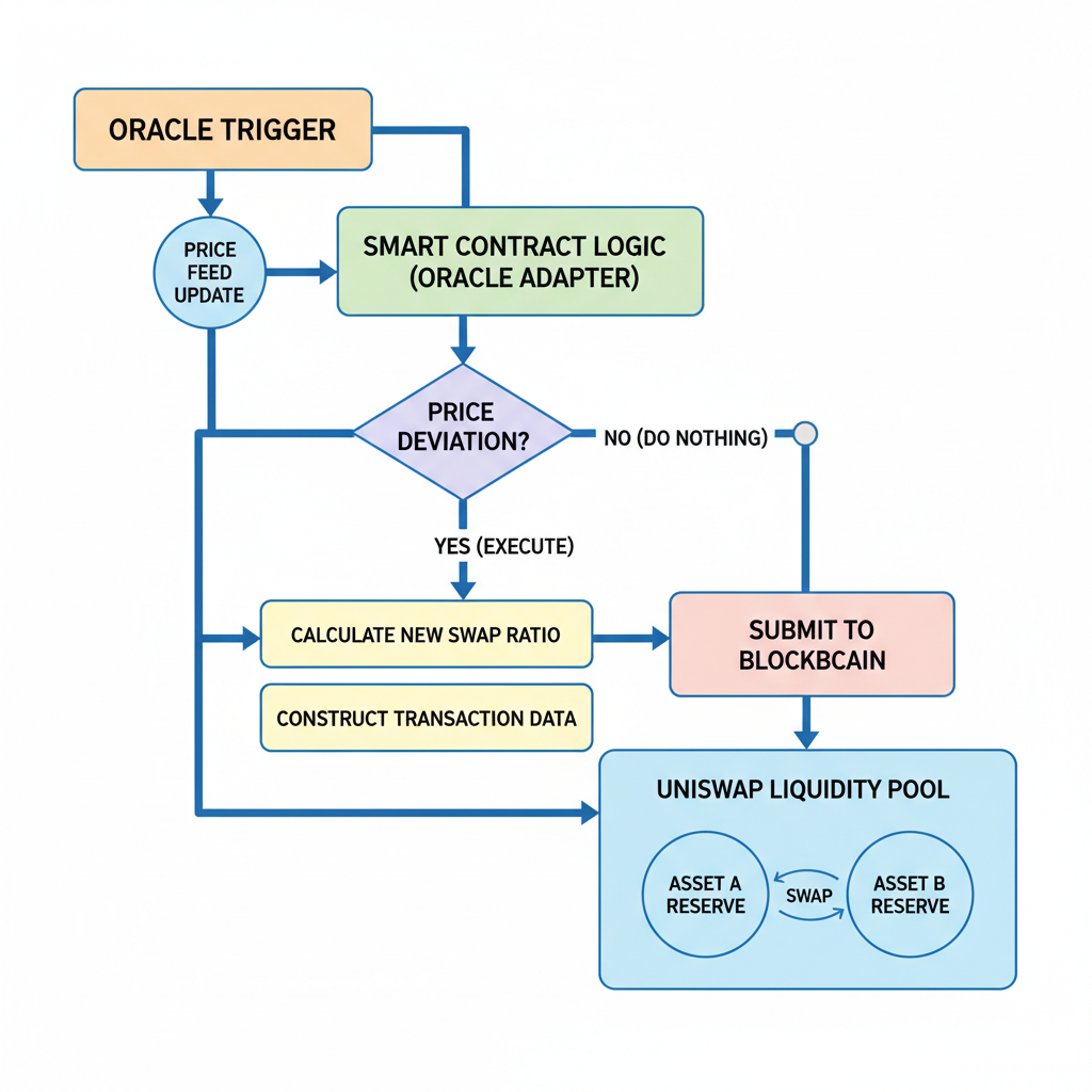 code flowchart connecting oracle triggers to Uniswap liquidity pools