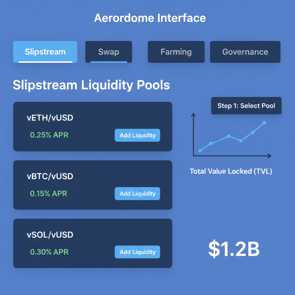 Aerodrome interface showing Slipstream liquidity pools tab