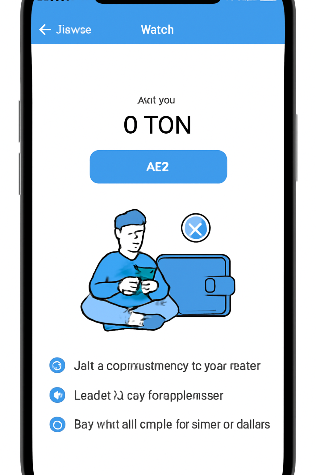 Telegram app open to Wallet screen, clean mobile UI, blue theme