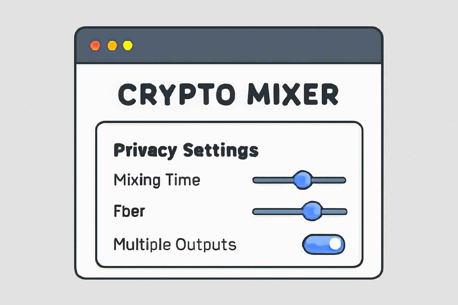crypto mixer dashboard with privacy settings sliders and toggles
