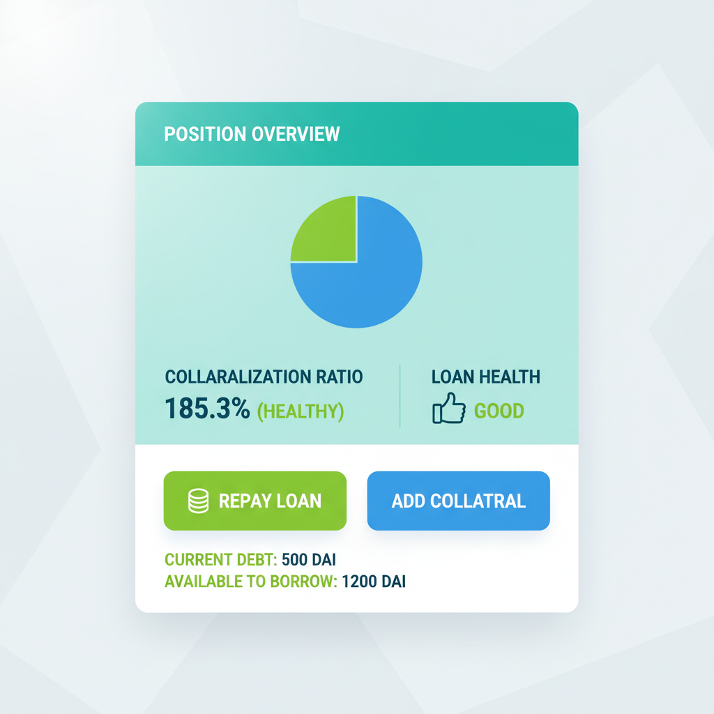 managing DeFi position, repay buttons, healthy green metrics