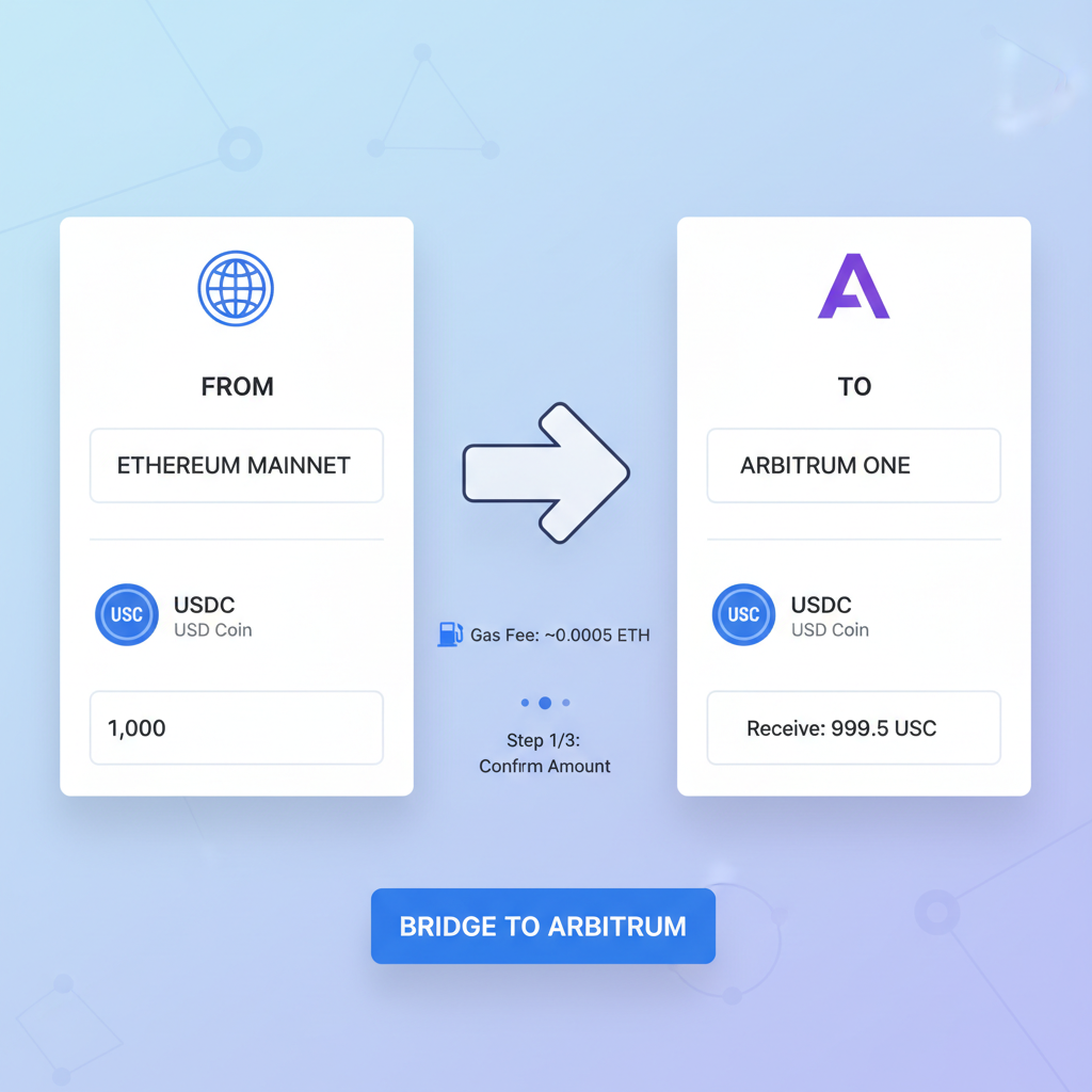 user bridging USDC to Arbitrum bridge interface clean UI