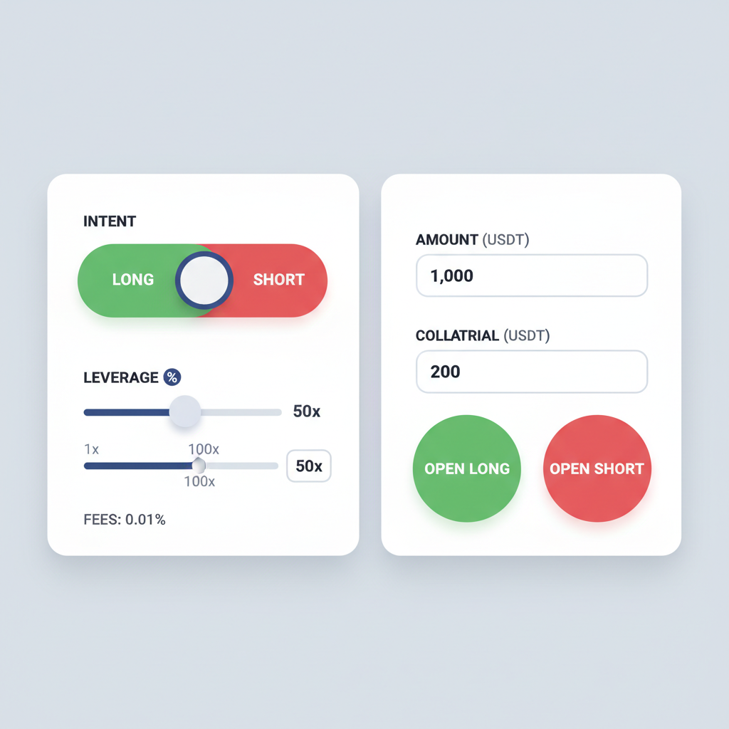 perp trading intent setup long short leverage sliders UI