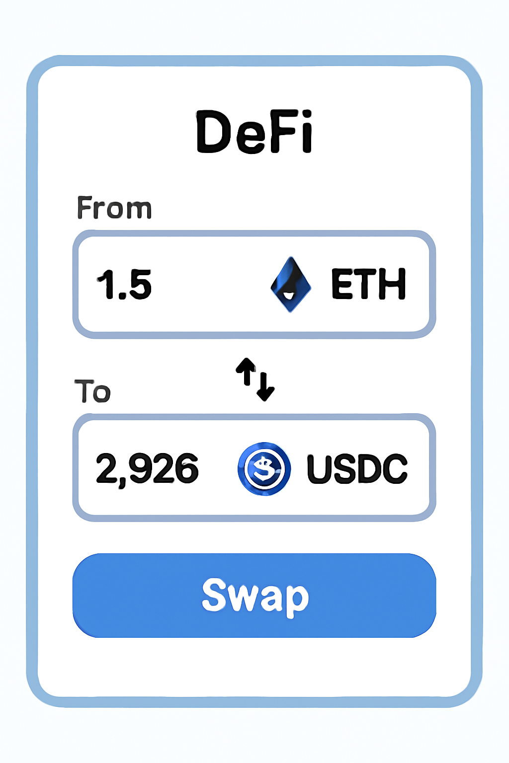 DeFi swap interface converting ETH to USDC on Ethereum DEX