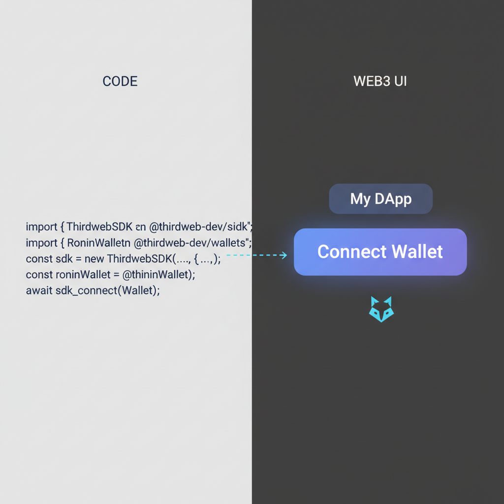 Thirdweb SDK code integrating Ronin wallet with futuristic Web3 UI