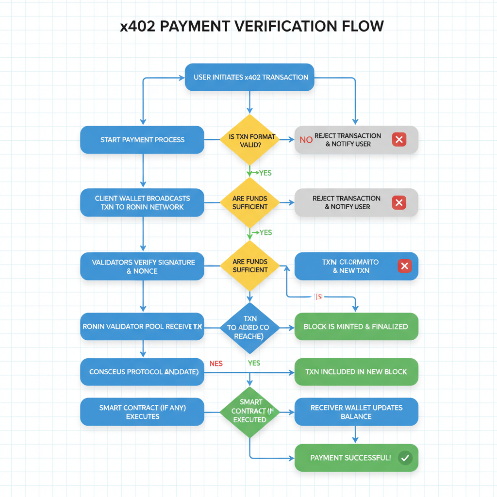 Flowchart of x402 payment verification on Ronin blockchain