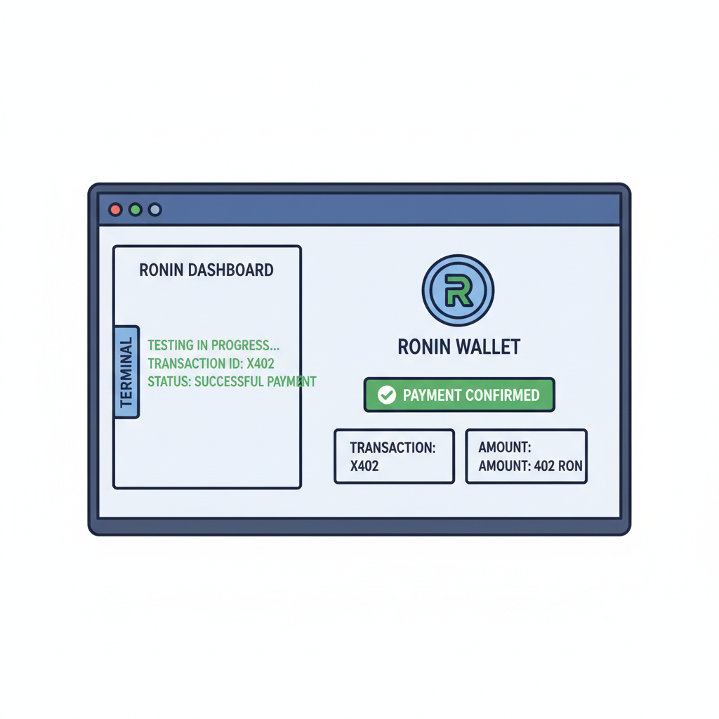 Testing terminal with successful x402 payment on Ronin dashboard