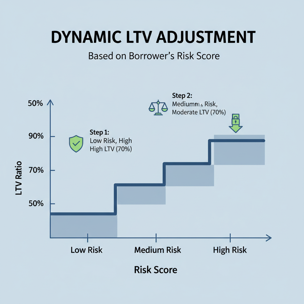 dynamic LTV ratio adjustment graph for DeFi lending based on risk score