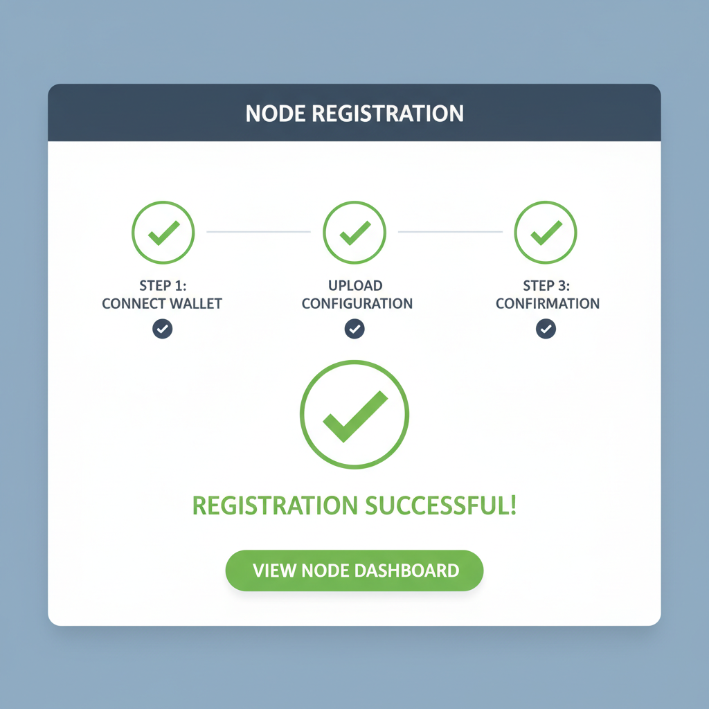 dashboard screen showing node registration success, green checkmarks