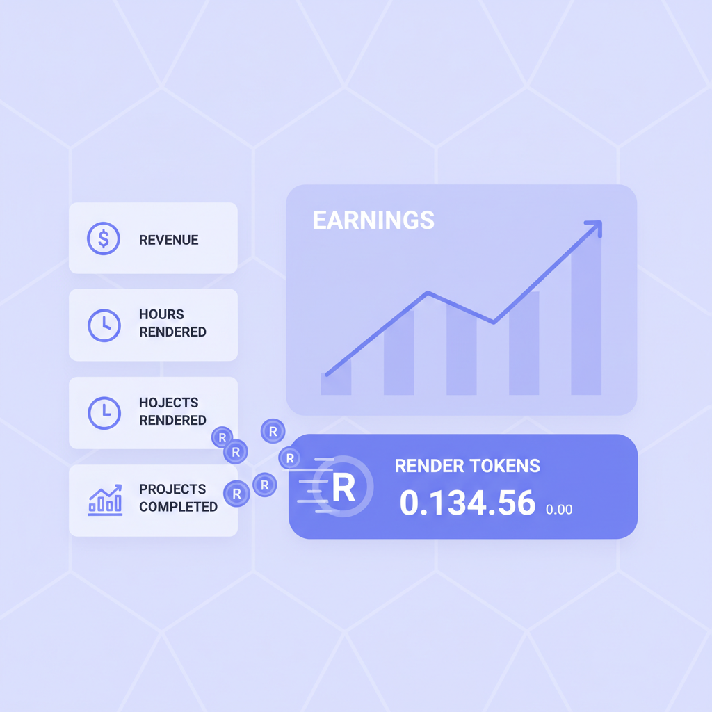 analytics dashboard with earnings graph, RENDER tokens accumulating