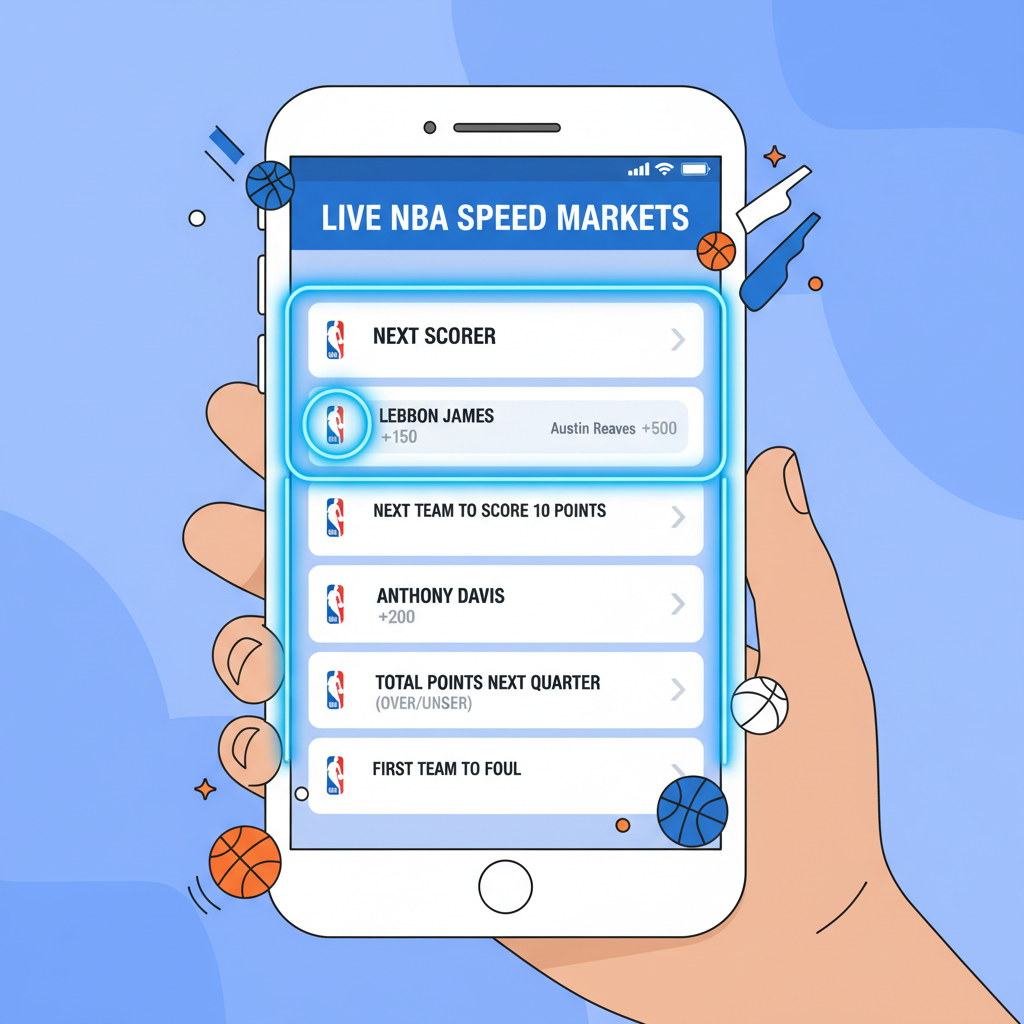 Overtime app showing live NBA Speed Markets list, next scorer options highlighted, dynamic sports graphics