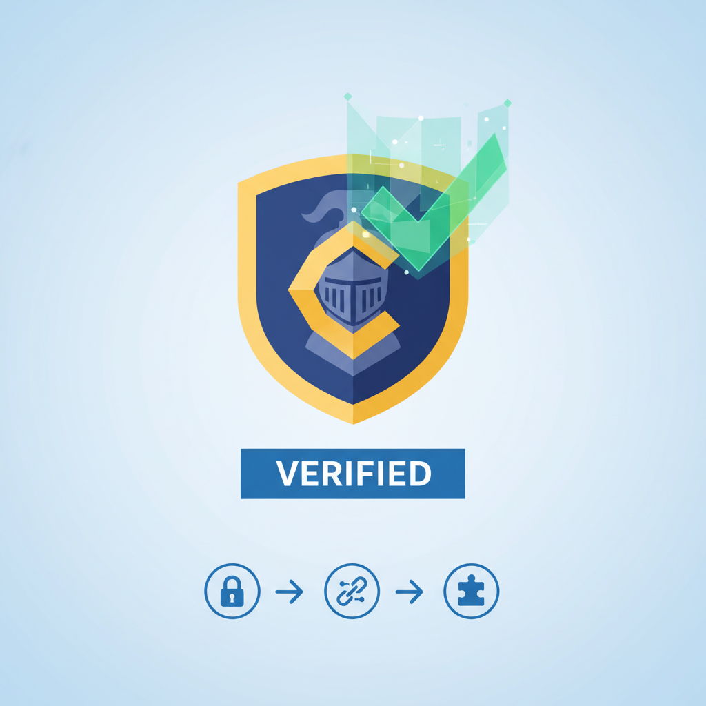 NFT verification platform Camelot badge checkmark green holographic display