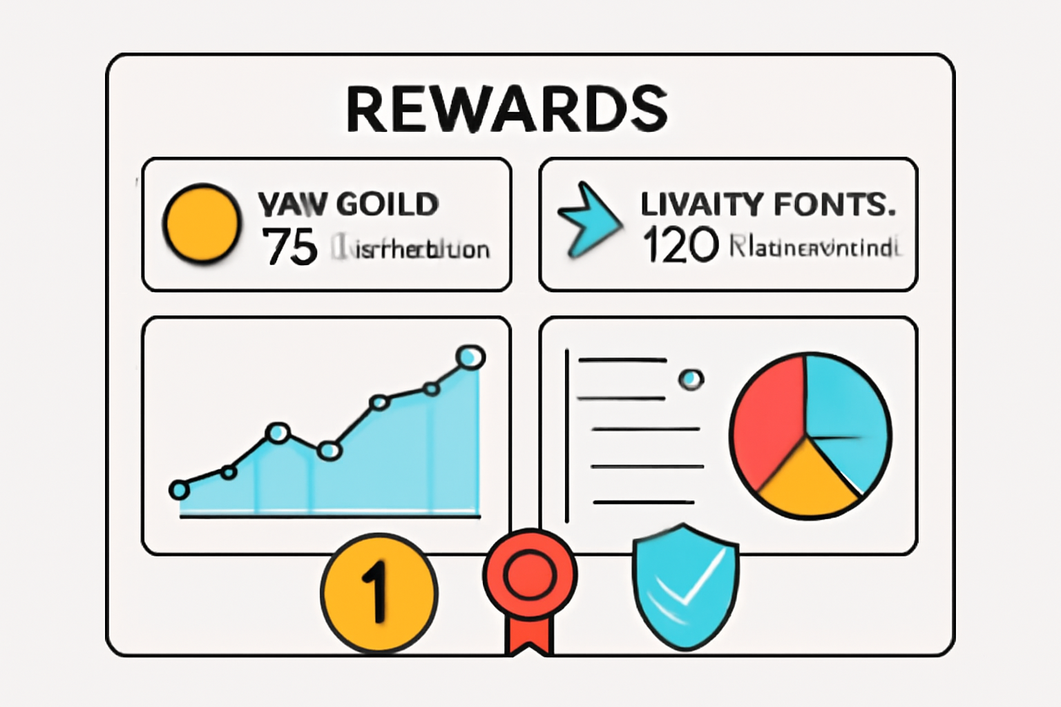 dashboard rewards screen showing Yay Gold and Loyalty Points ticking up hourly, charts and badges