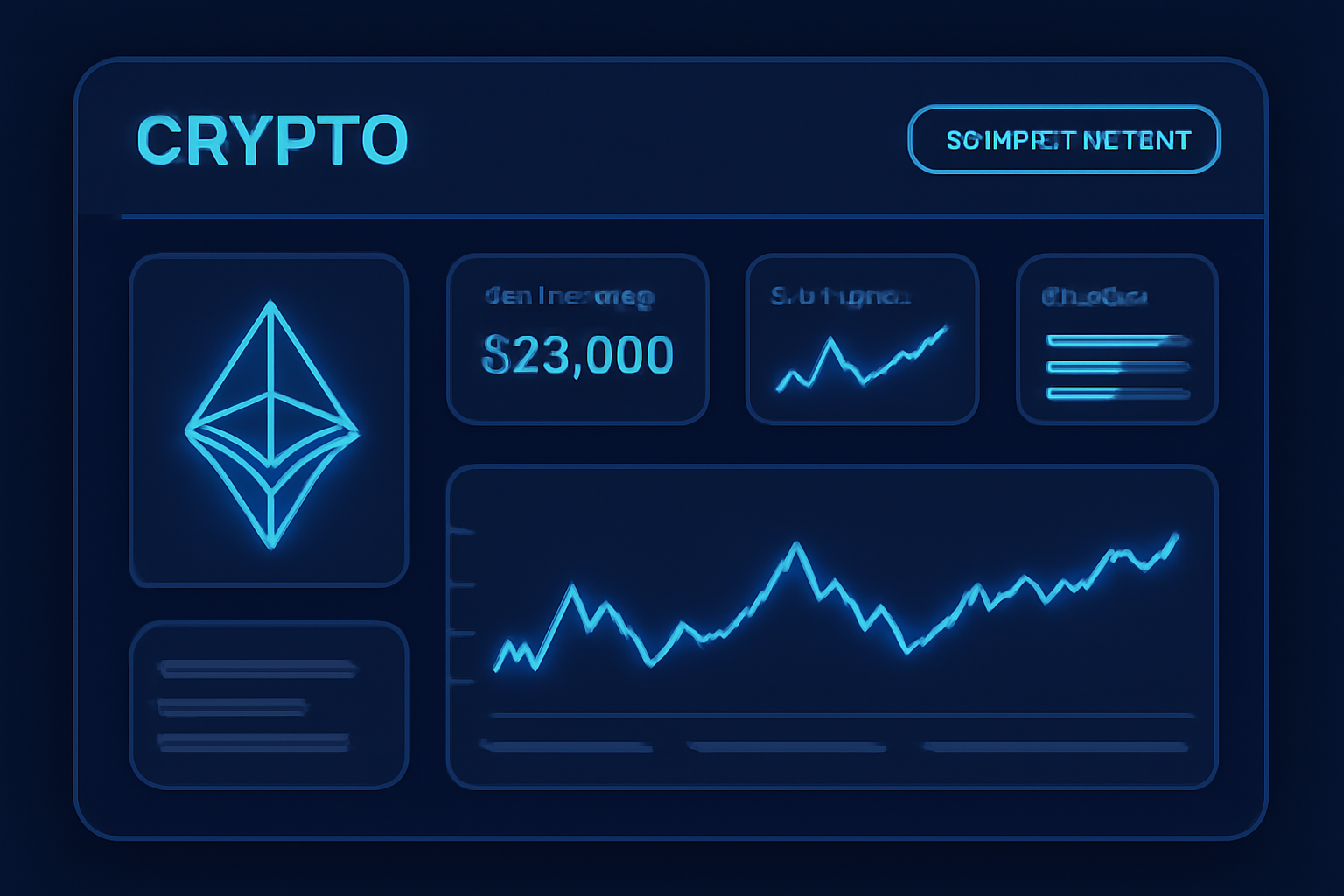 sleek crypto dashboard with connect wallet button, futuristic UI, Ethereum logo, blue neon glow