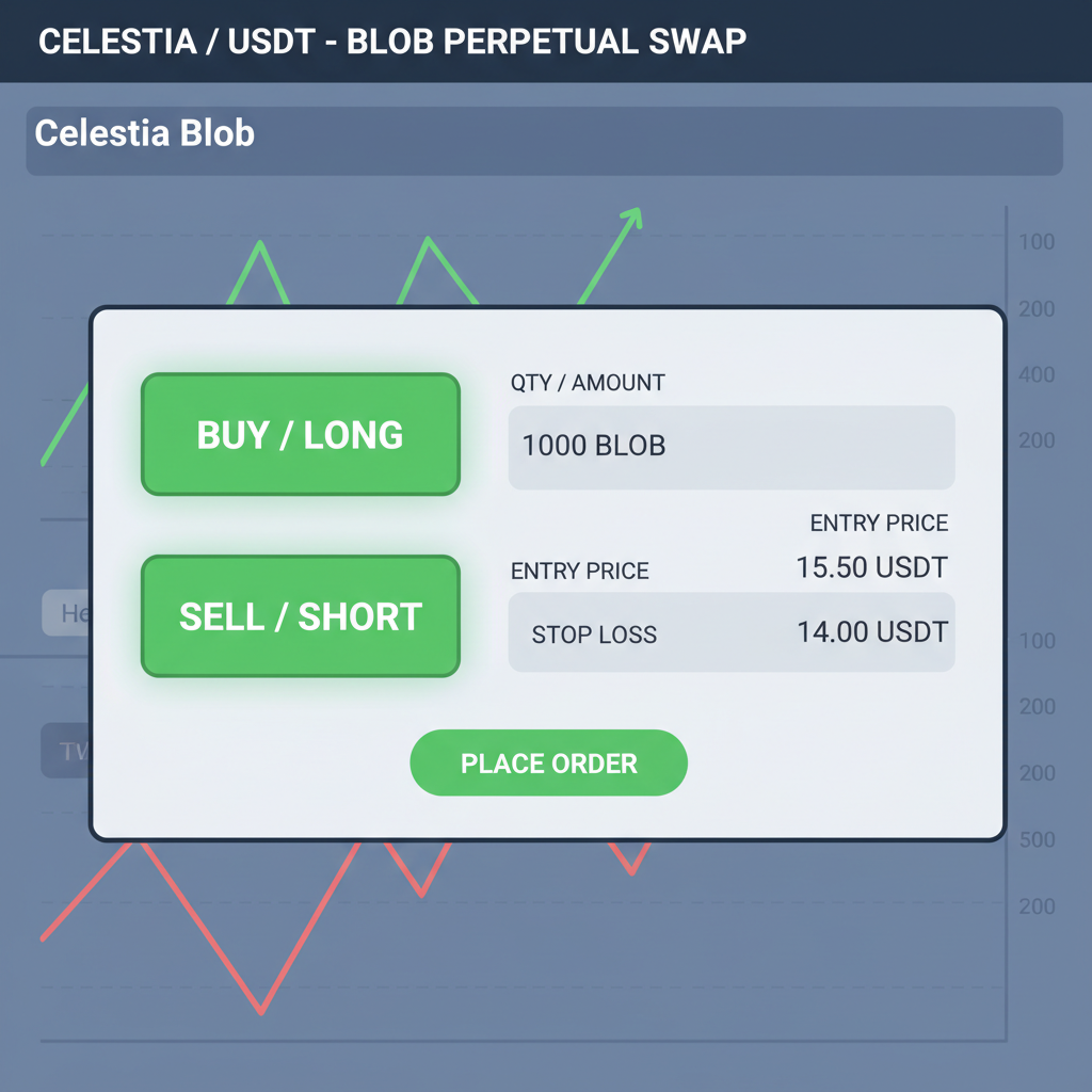 trading terminal entering Celestia blob position stop loss order screen green buy buttons