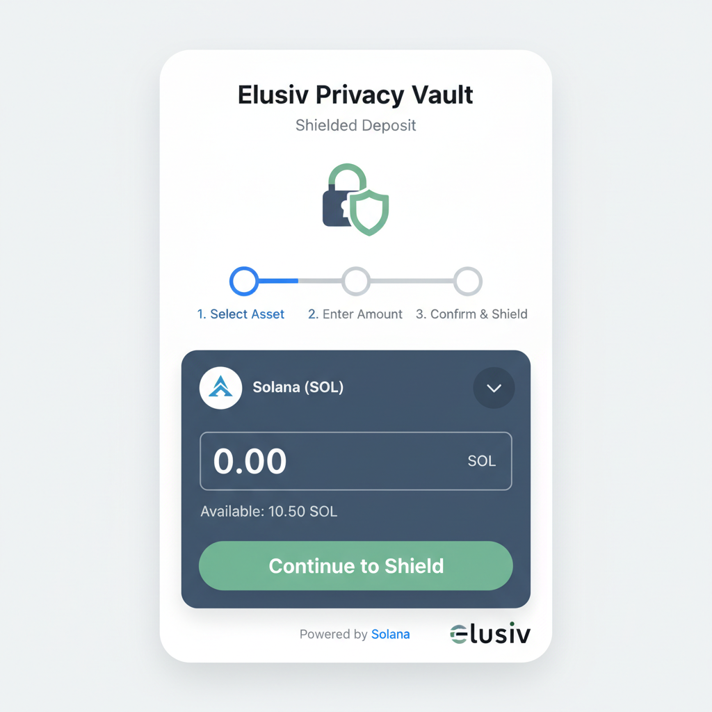 Elusiv wallet shielded deposit screen, privacy vault UI, Solana integration