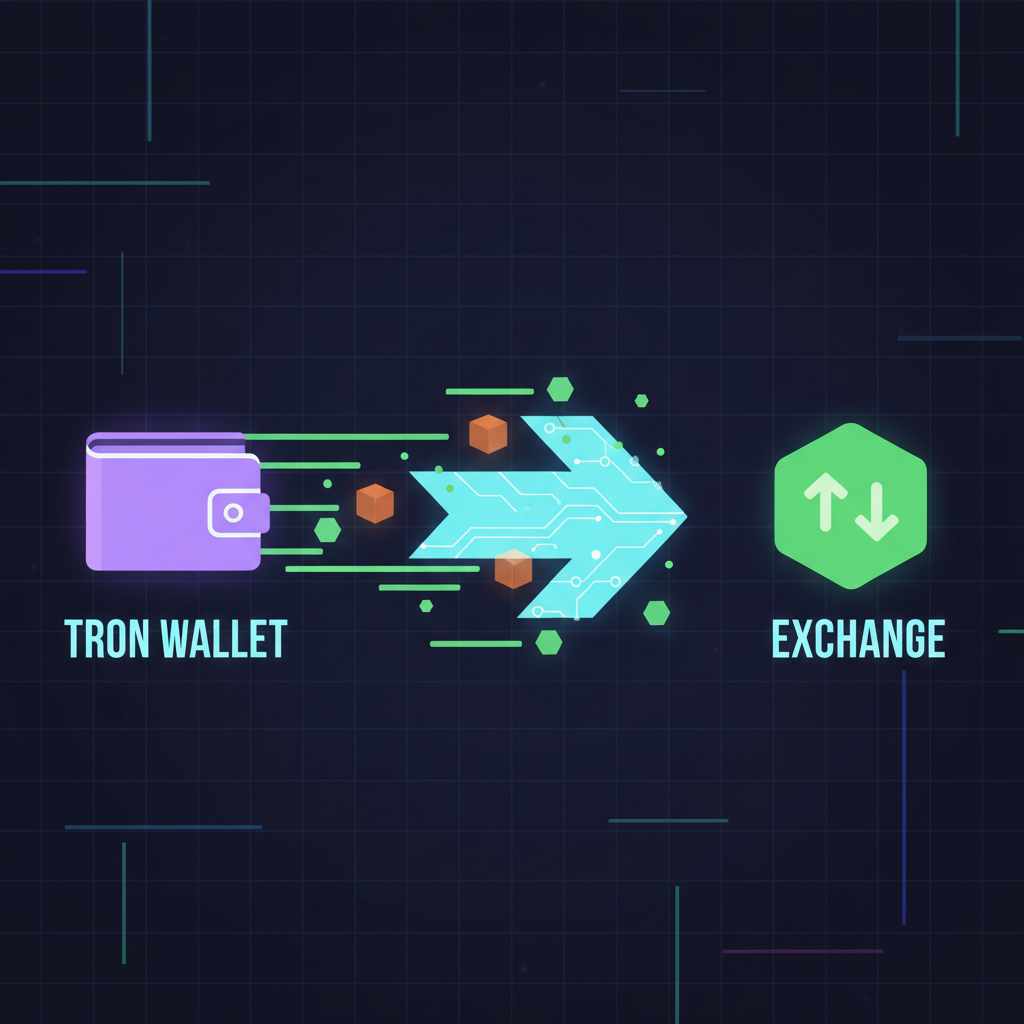 animated TRON blockchain transfer arrow from wallet to exchange, green speed lines