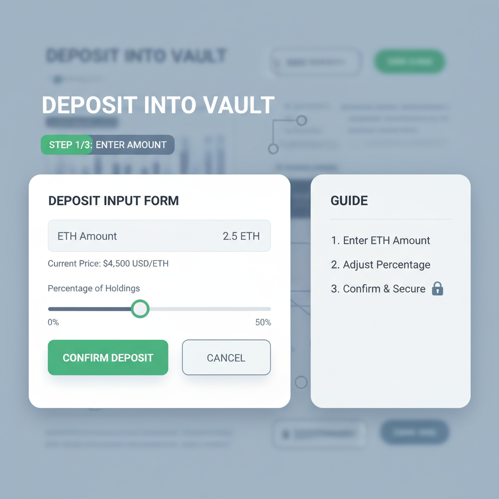 deposit input form on vault page, ETH amount field, current price display, slider bar