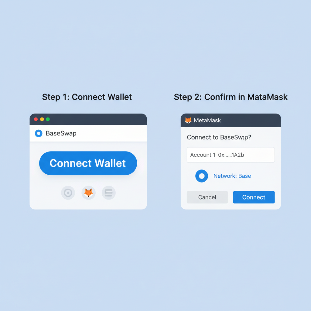 clean UI screenshot of connecting MetaMask wallet to DeFi platform on Base chain