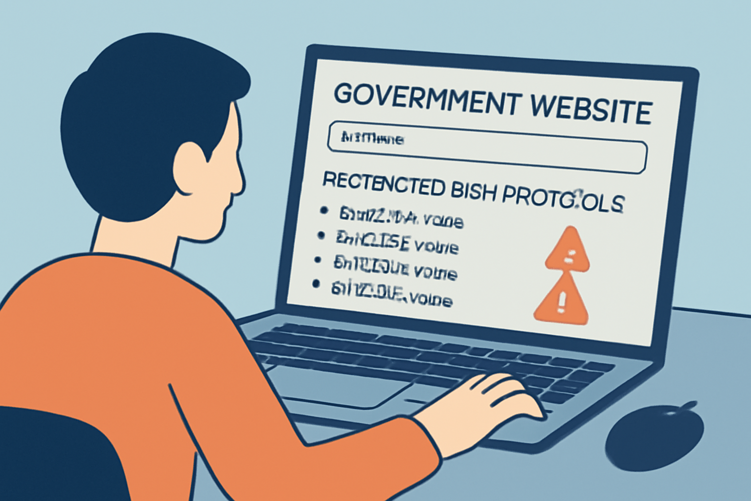 A user searching a government website for a list of restricted DeFi protocols, with warning signs next to some protocol names