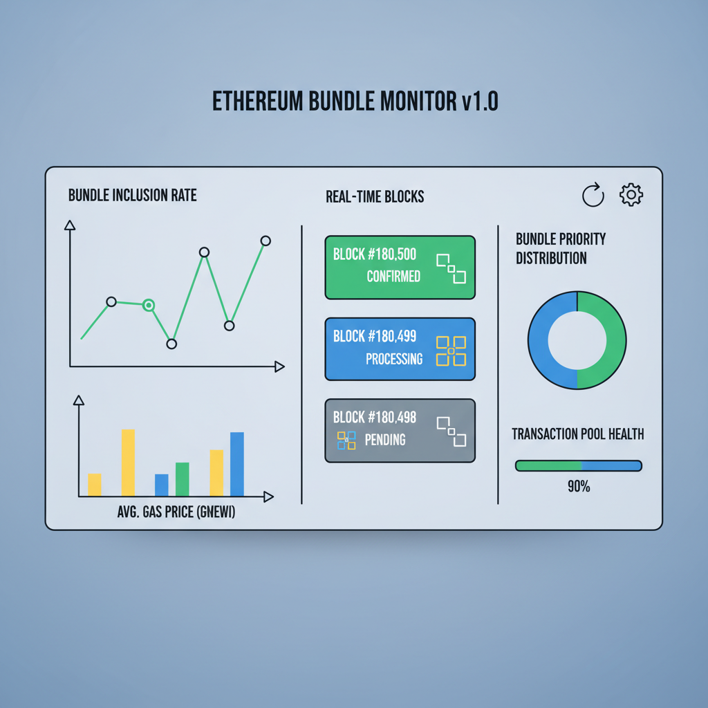Dashboard monitoring Ethereum bundle inclusion, real-time graphs and blocks