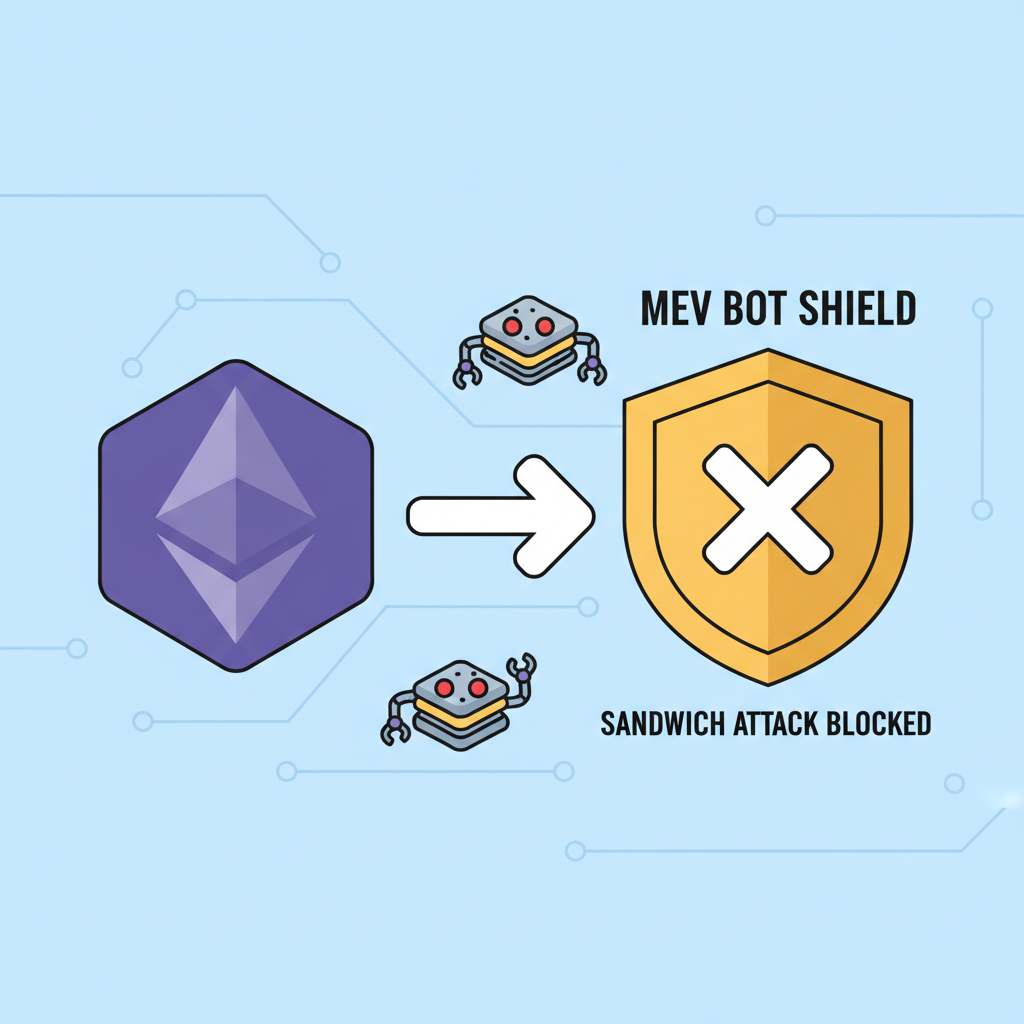 Ethereum transaction protected from MEV bots, shield blocking sandwich attacks