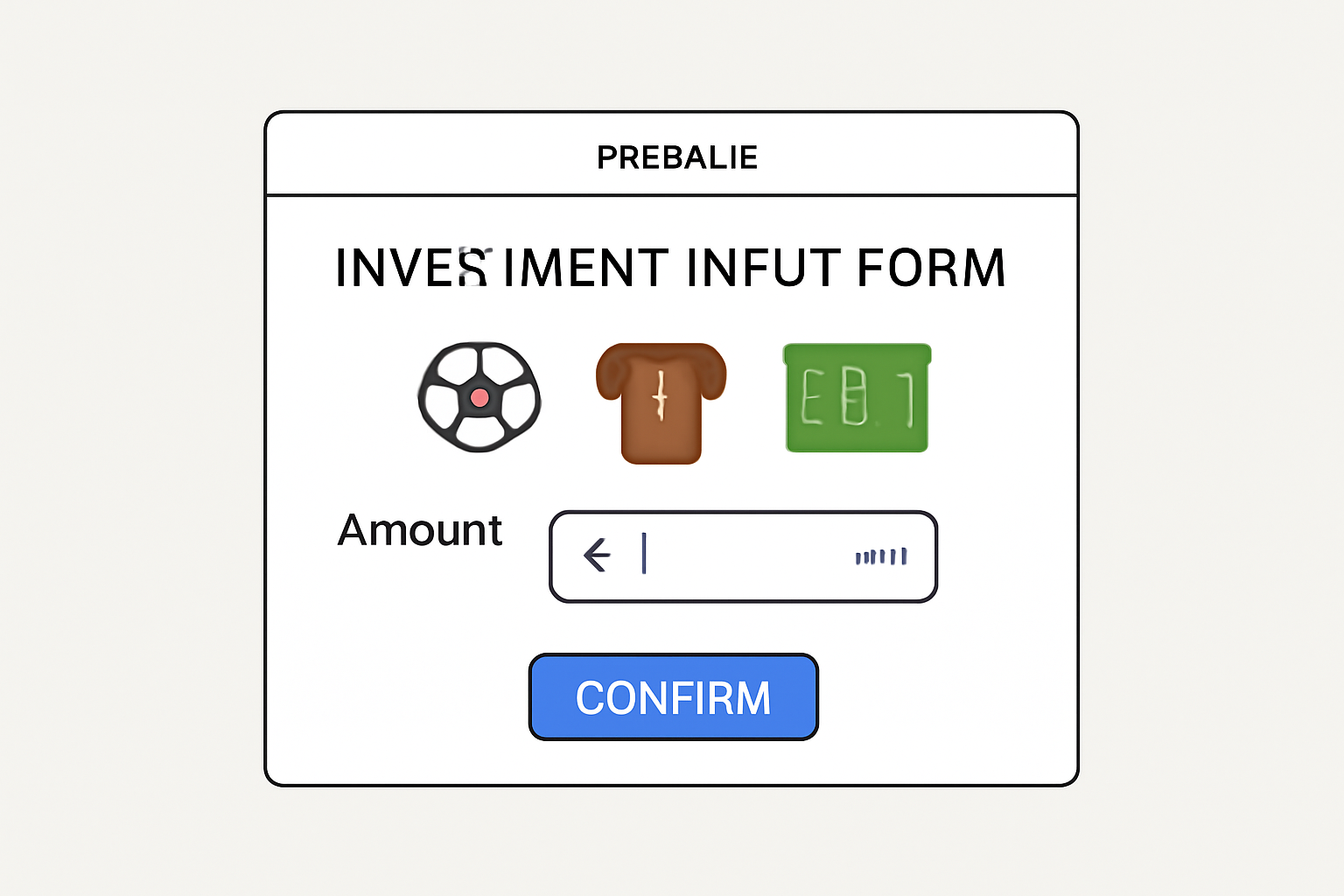 investment input form on presale page, euro amount field minimum 1, confirm button, football asset icons
