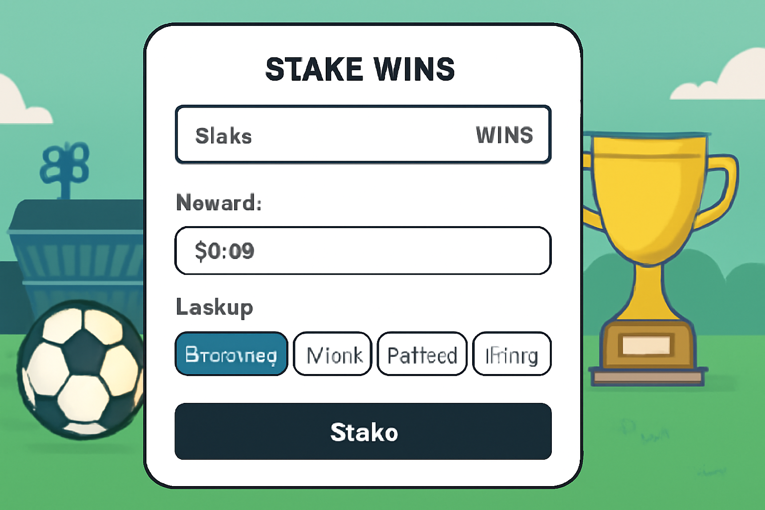 staking interface for wins tokens, reward calculator, lockup options, sports rwa background