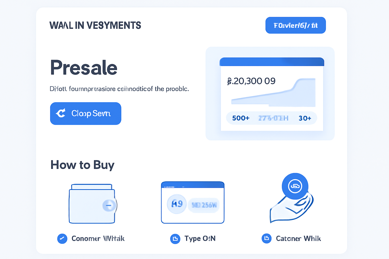 clean website interface of win.investments presale page, ethereum wallet connect button, modern crypto dashboard, blue and white tones