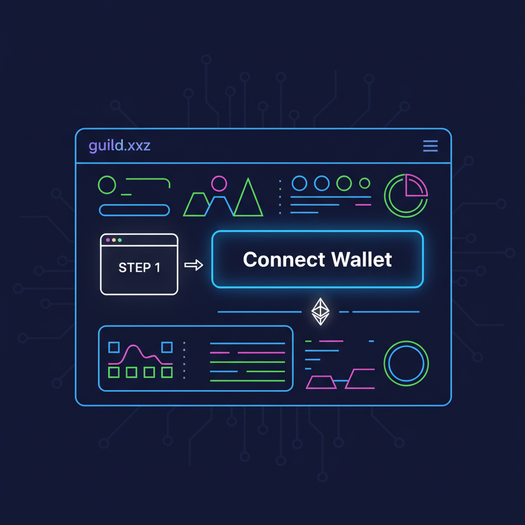 Wallet connect button on guild.xyz dashboard, neon web3 interface, Ethereum logo