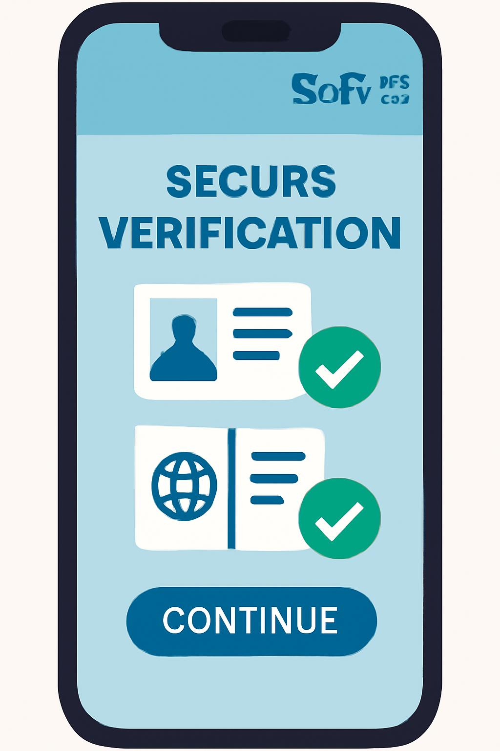 close-up of smartphone verifying ID documents in SoFi app, secure verification screen, green checkmarks