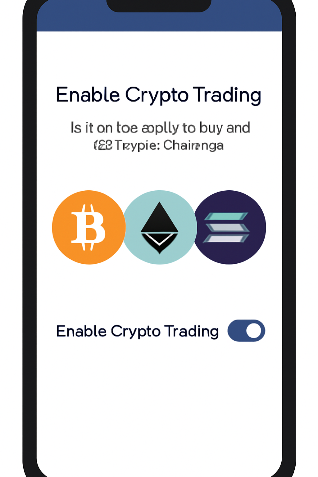 SoFi app screen enabling crypto trading feature, crypto icons like BTC ETH SOL, activation toggle