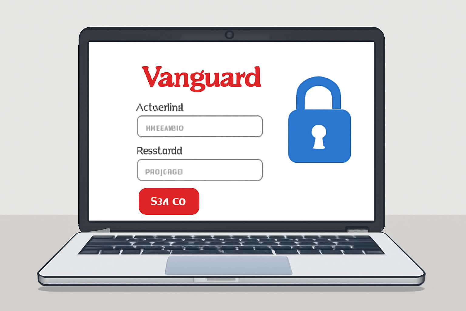 clean laptop screen showing Vanguard login page, secure padlock icon