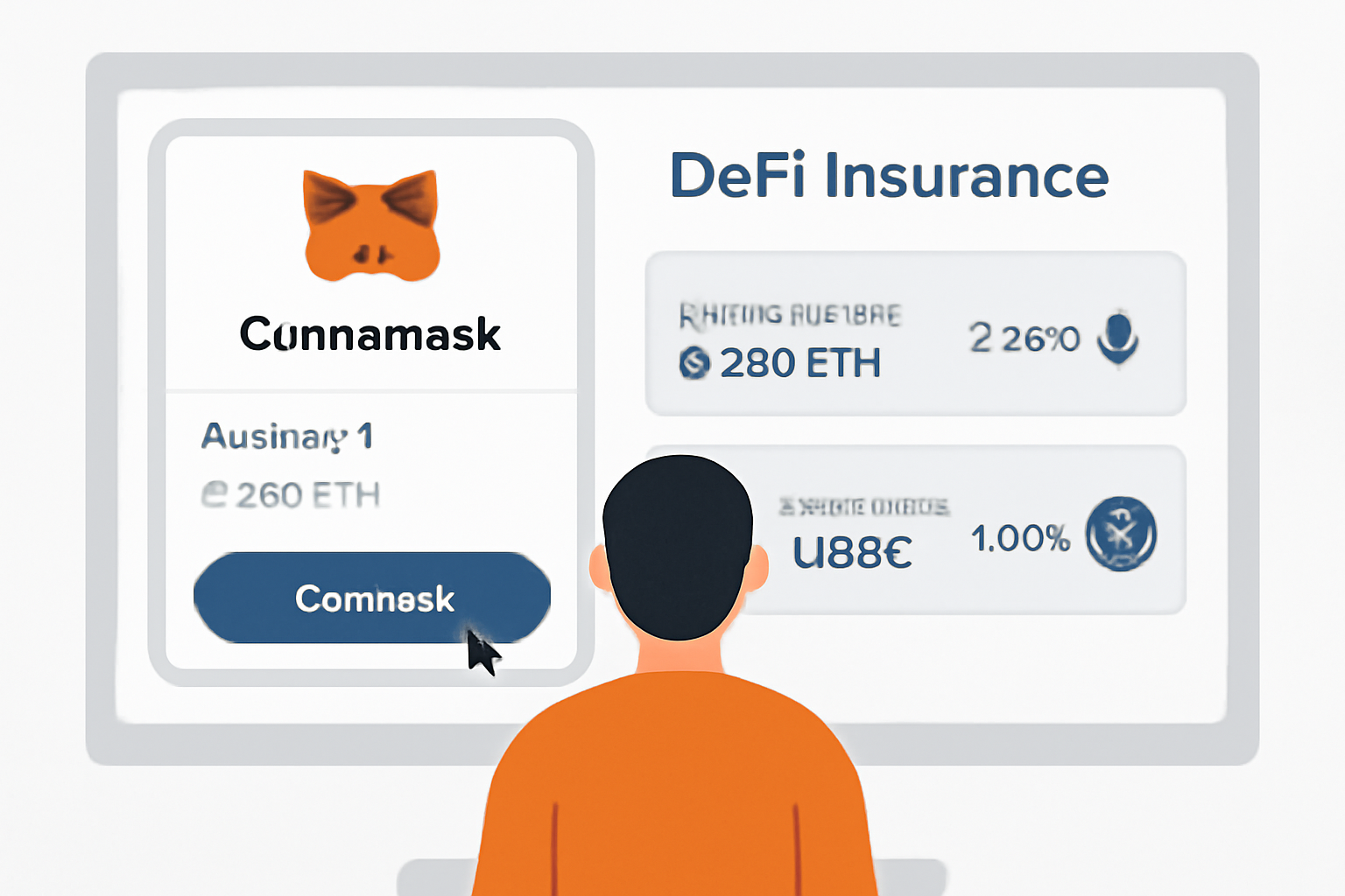 A user connecting their MetaMask wallet to a DeFi insurance platform interface, showing wallet and stablecoin balances.