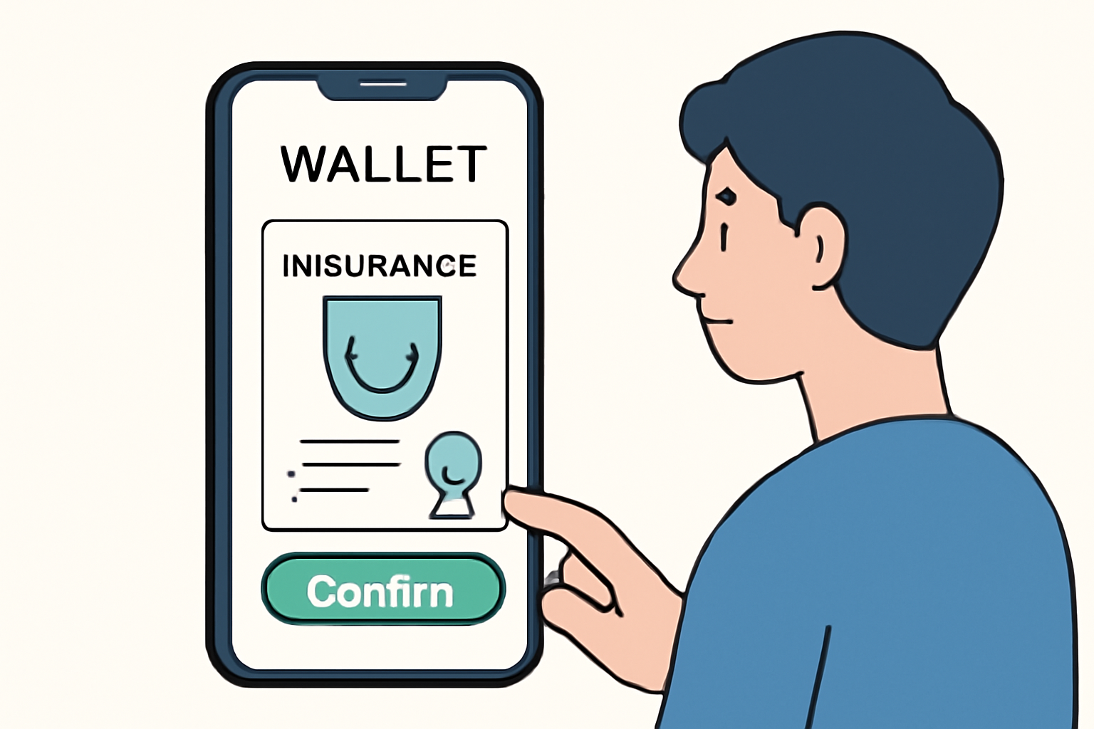 A user confirming a transaction in their wallet, with a digital certificate of insurance appearing on the screen.
