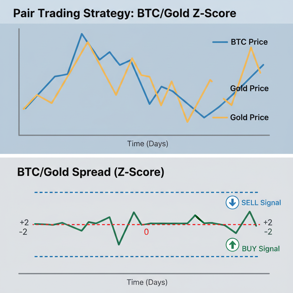pair trading chart z-score deviation Bollinger bands BTC Gold spread
