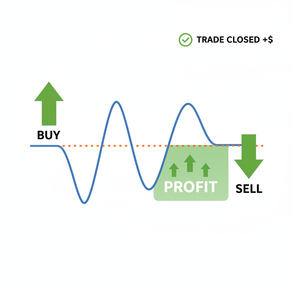 profitable trade closure chart mean reversion profits green arrows