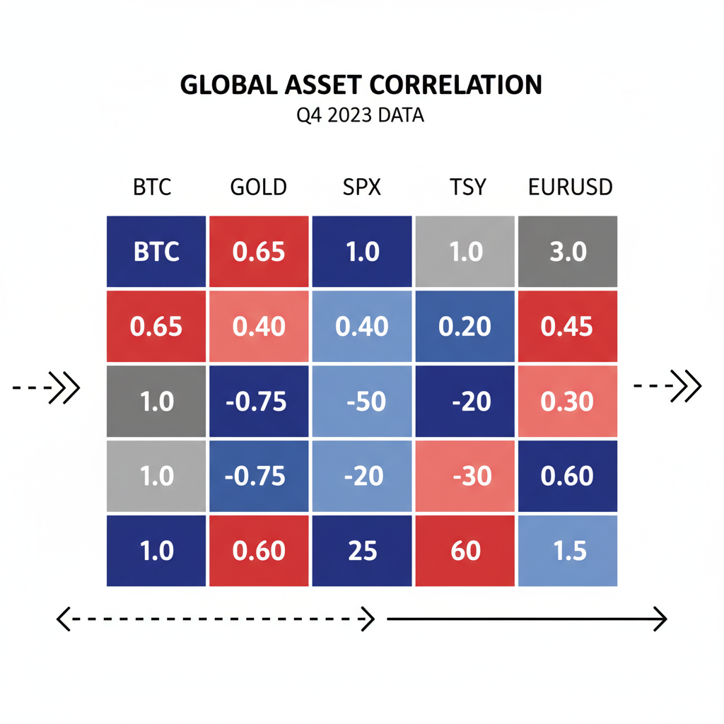 correlation matrix heatmap BTC vs Gold TradFi pairs, statistical charts data-driven