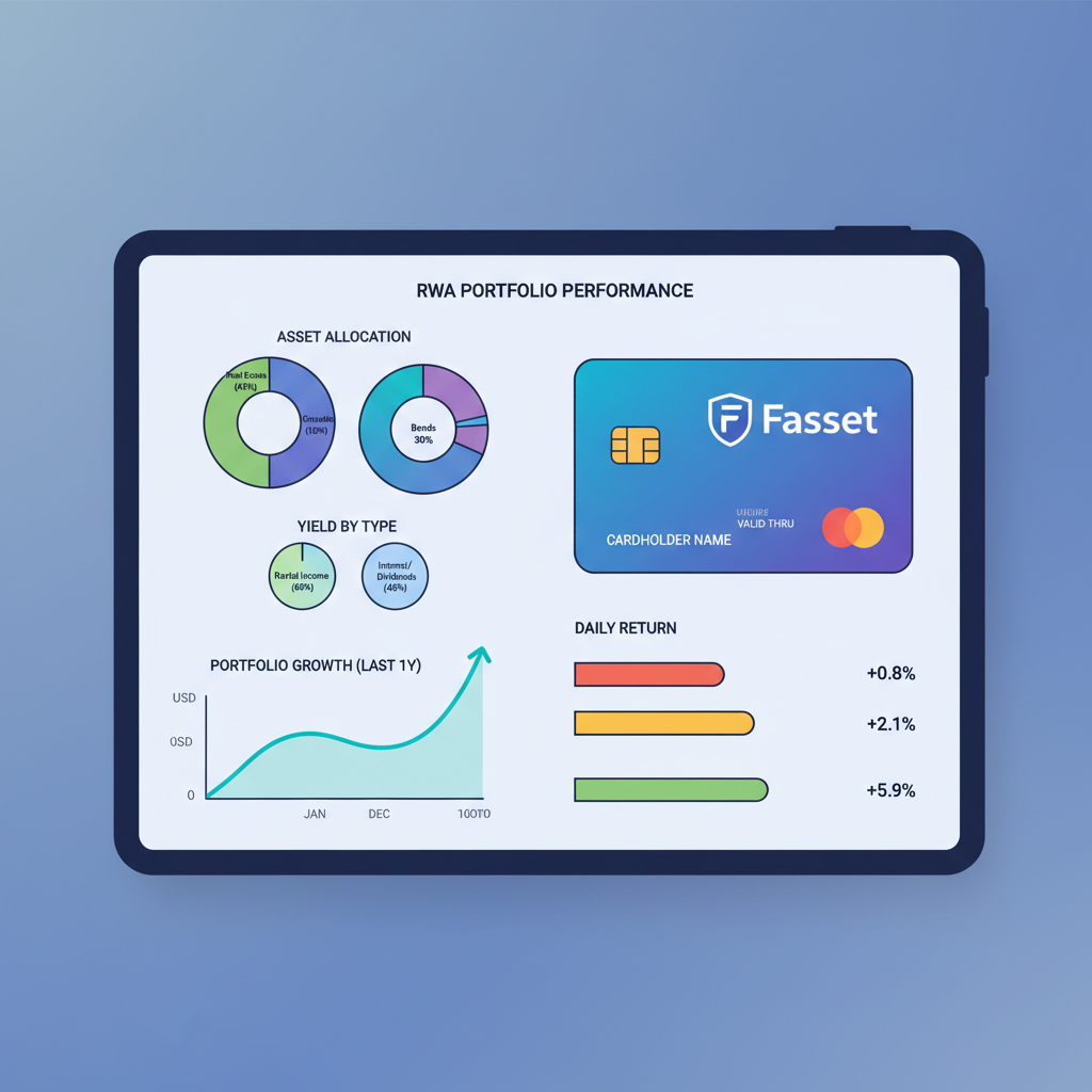dashboard showing RWA portfolio performance charts and Fasset card