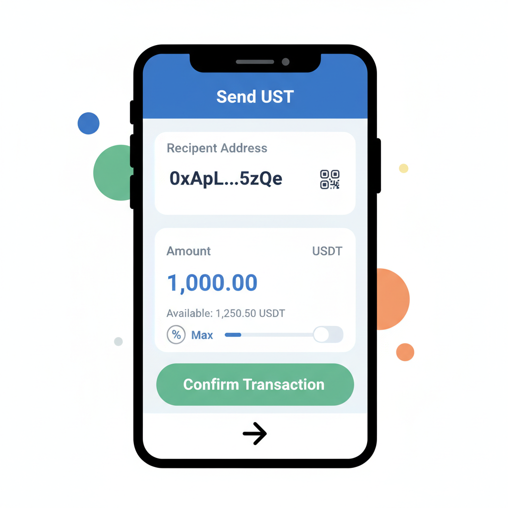 crypto wallet app sending USDT transaction to address
