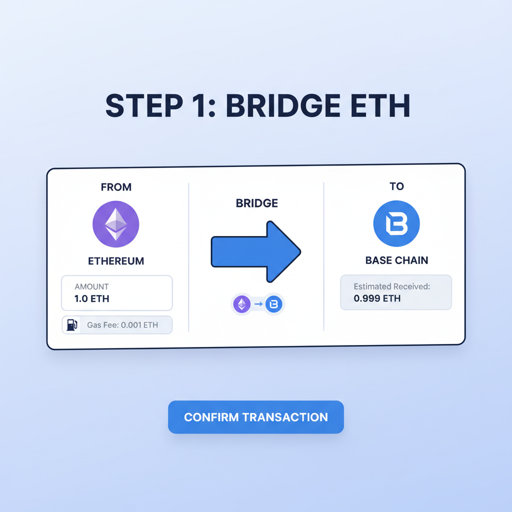 Base bridge interface bridging ETH from Ethereum to Base chain, simple UI